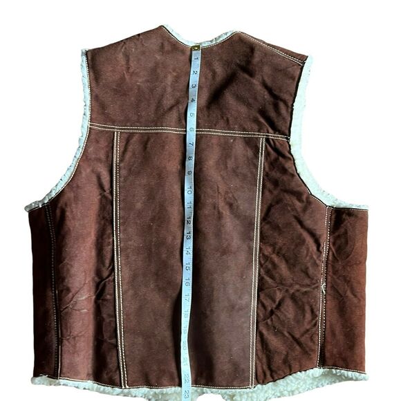 Western Vest Jacket Vintage 1970s Mens Brown Suede Faux Shearling Size XXL - Picture 11 of 14